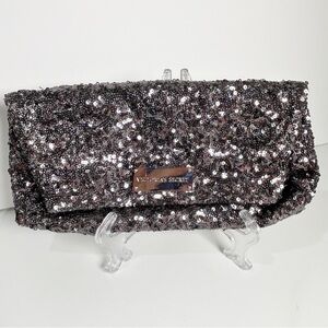 Victoria’s Secret Sequin Gunmetal Gray Clutch Bag Fold Over Style Reach-In NWOT